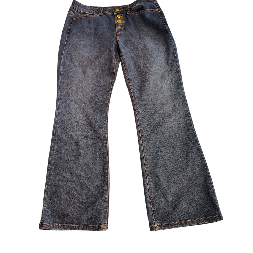 Michael Kors Gold Button Flare Jeans Size 4 – Medium Wash Stretch Denim